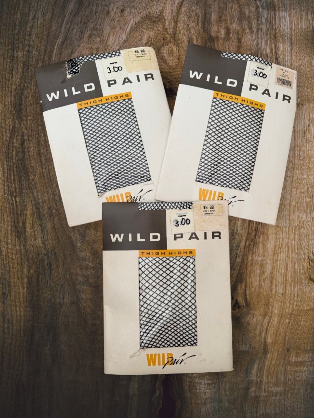 Vintage Wild Pair Fishnet Thigh High Stockings Lot of 3 Black Size 1 NOS USA